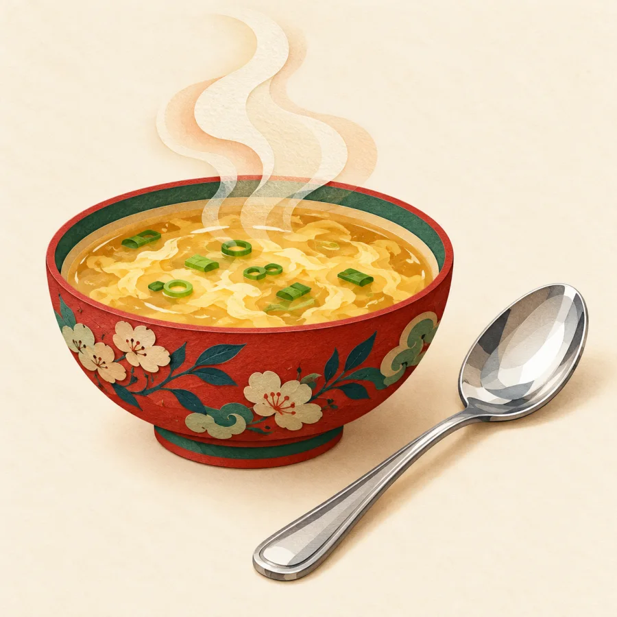 A spoon beside a bowl of soup