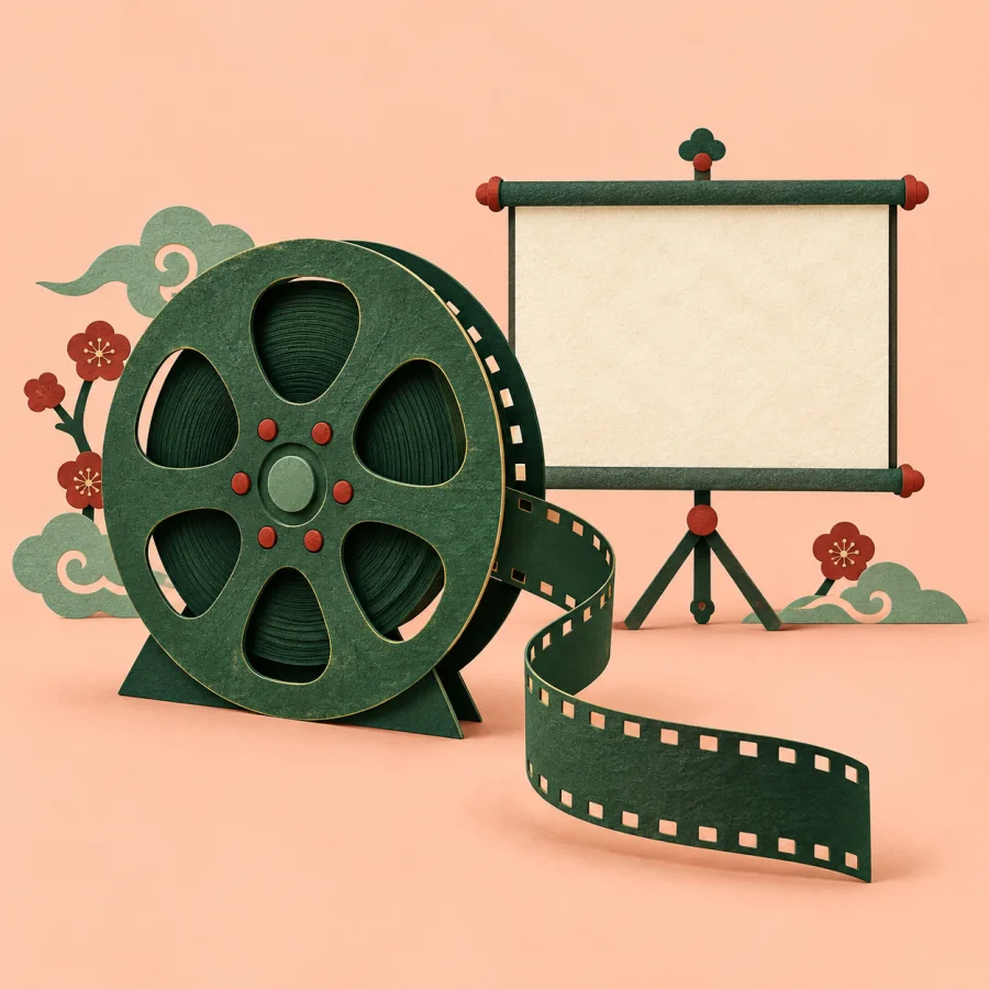 Un carrete de película y una pantalla
