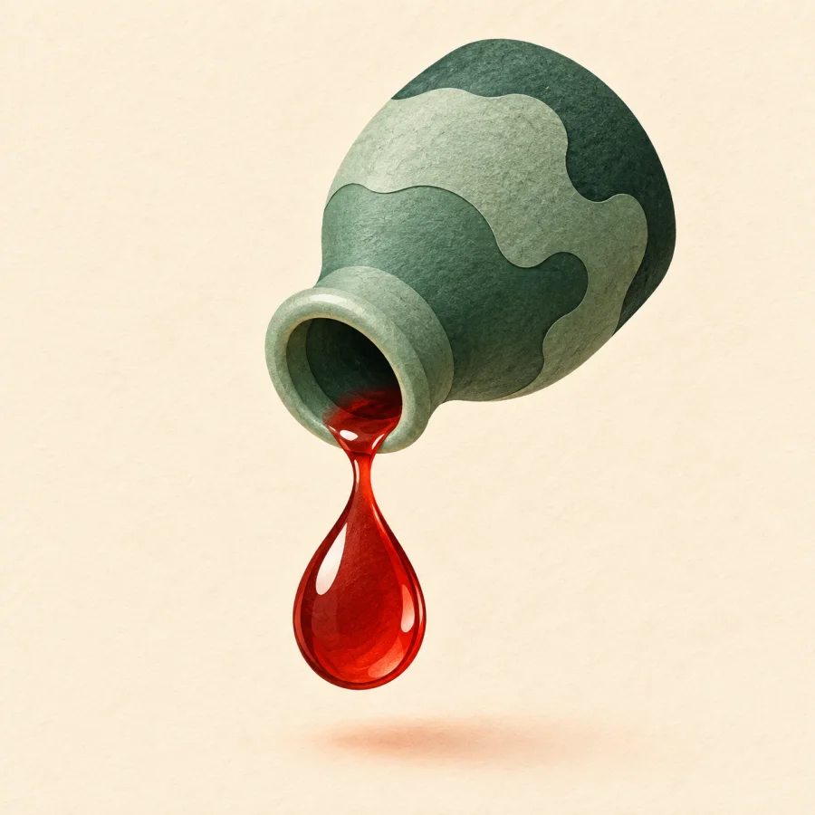 Eine Flasche mit einem fallenden Tropfen