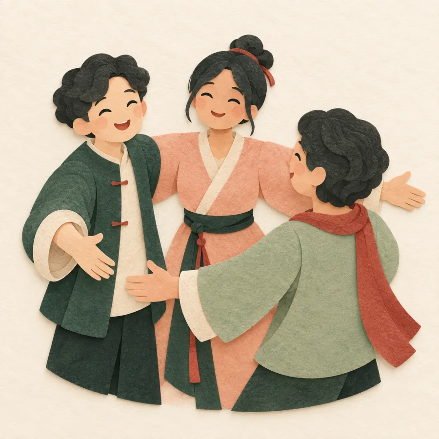 A group gesturing together
