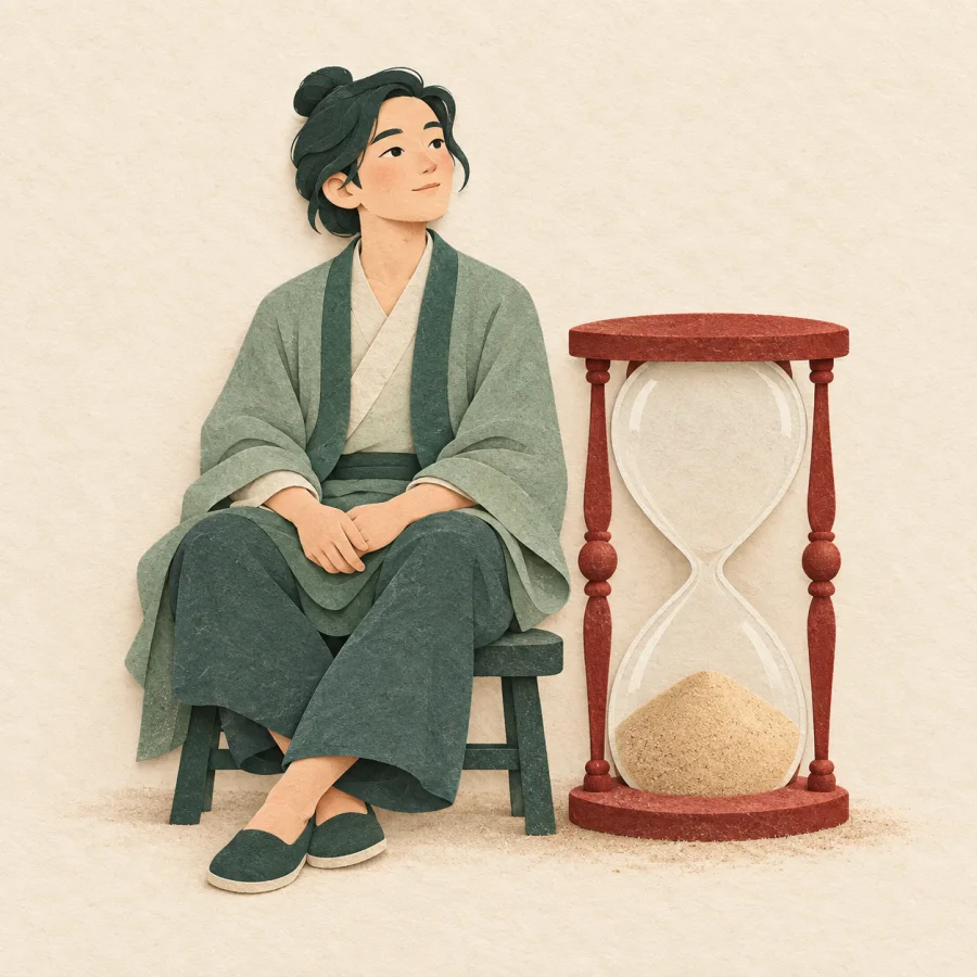 A person waiting by an hourglass