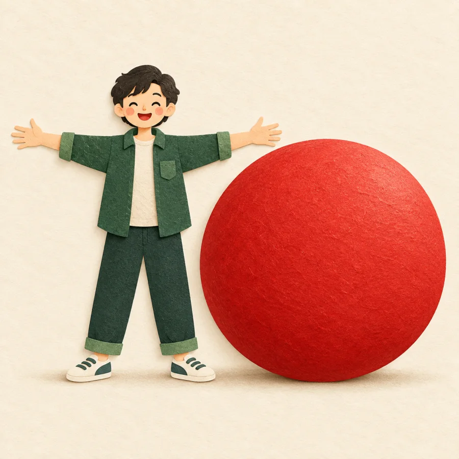 Eine Person zeigt einen riesigen Ball