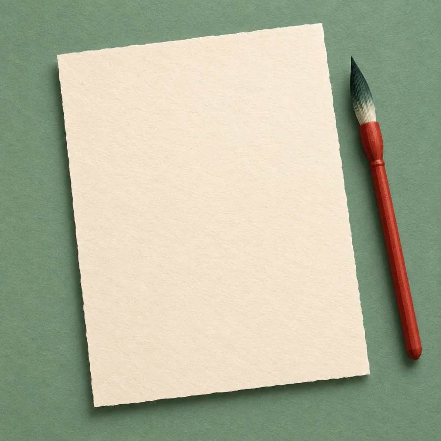 Ein Blatt Papier neben einem Pinsel