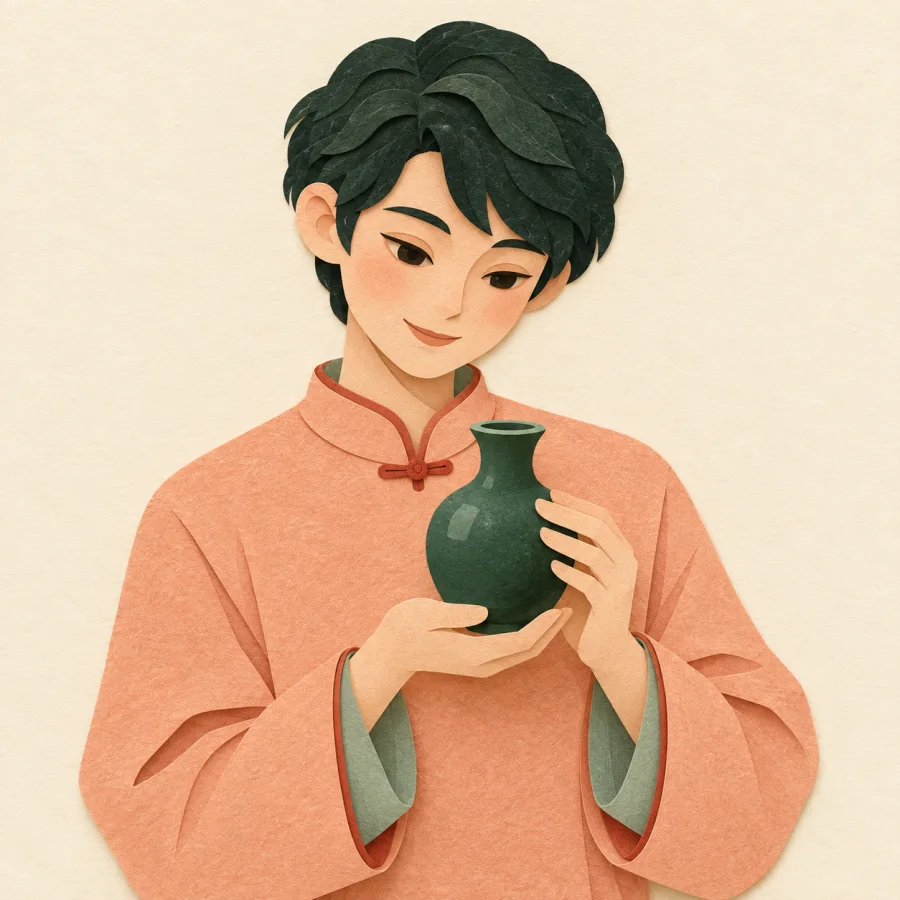 Une personne tenant un vase