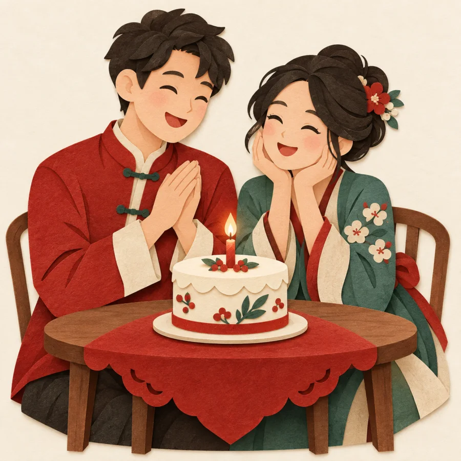 Two people celebrating with a cake