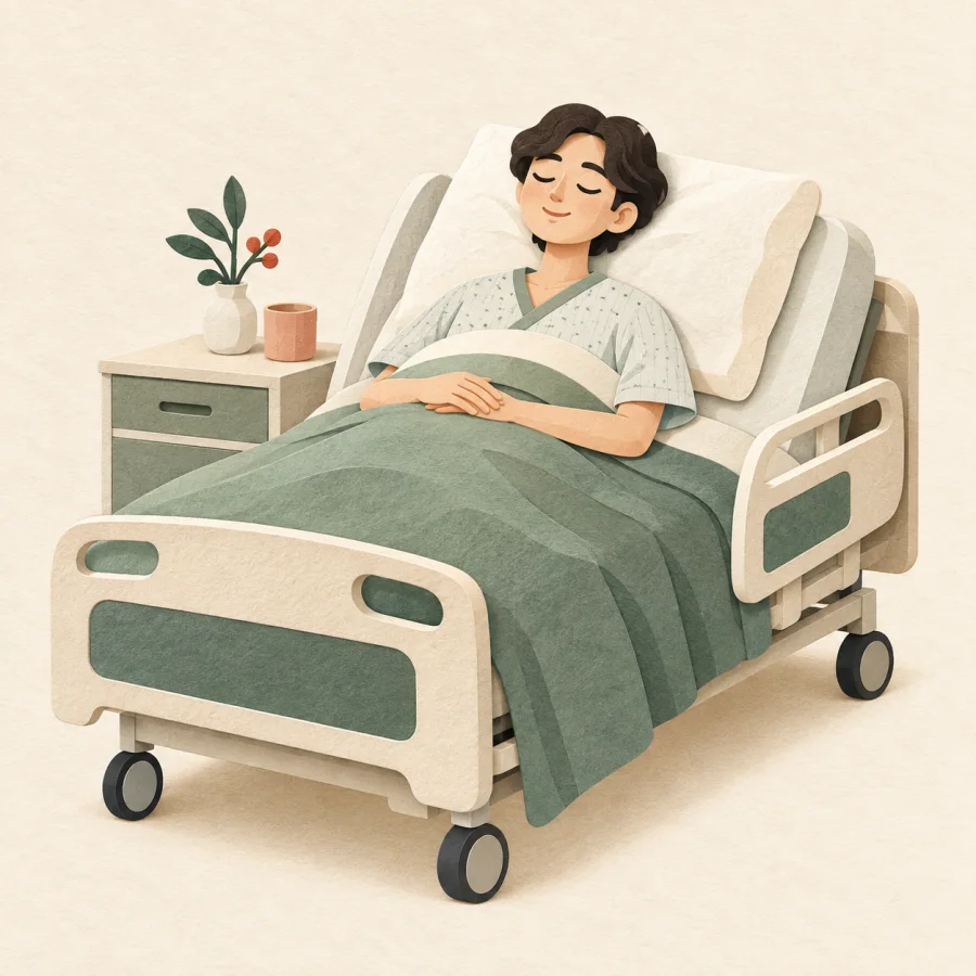 Eine Person in einem Krankenhausbett