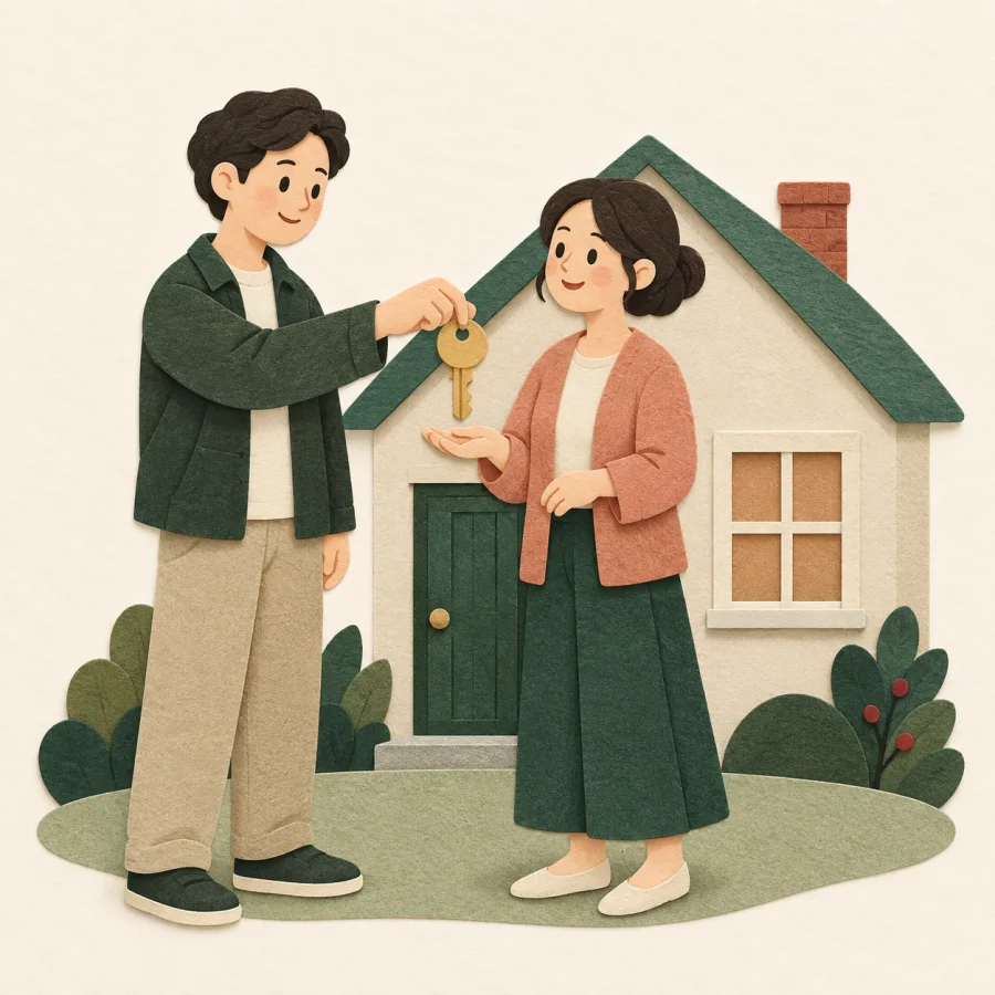 สองคนกำลังส่งกุญแจให้กัน