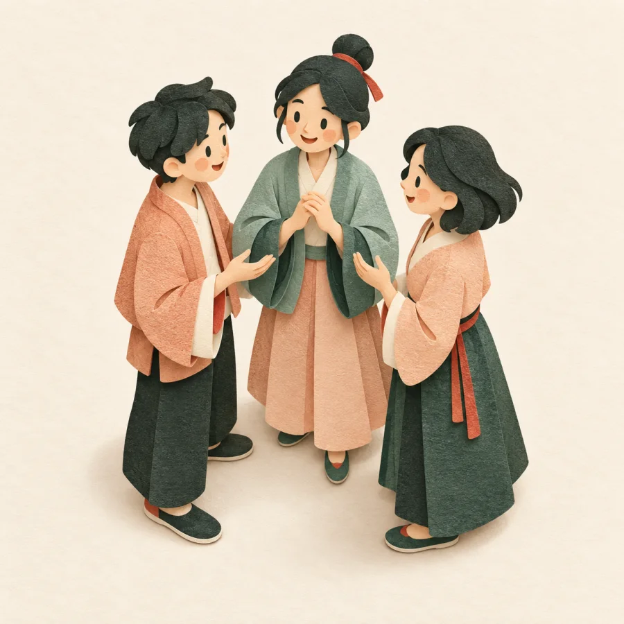 Three people standing together