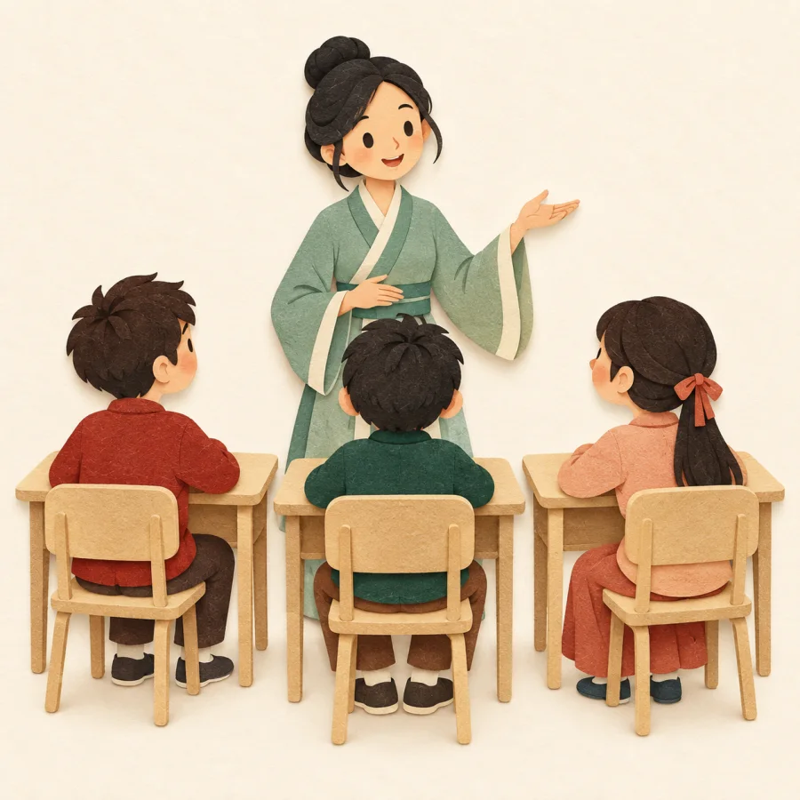 Murid-murid duduk bersama seorang guru