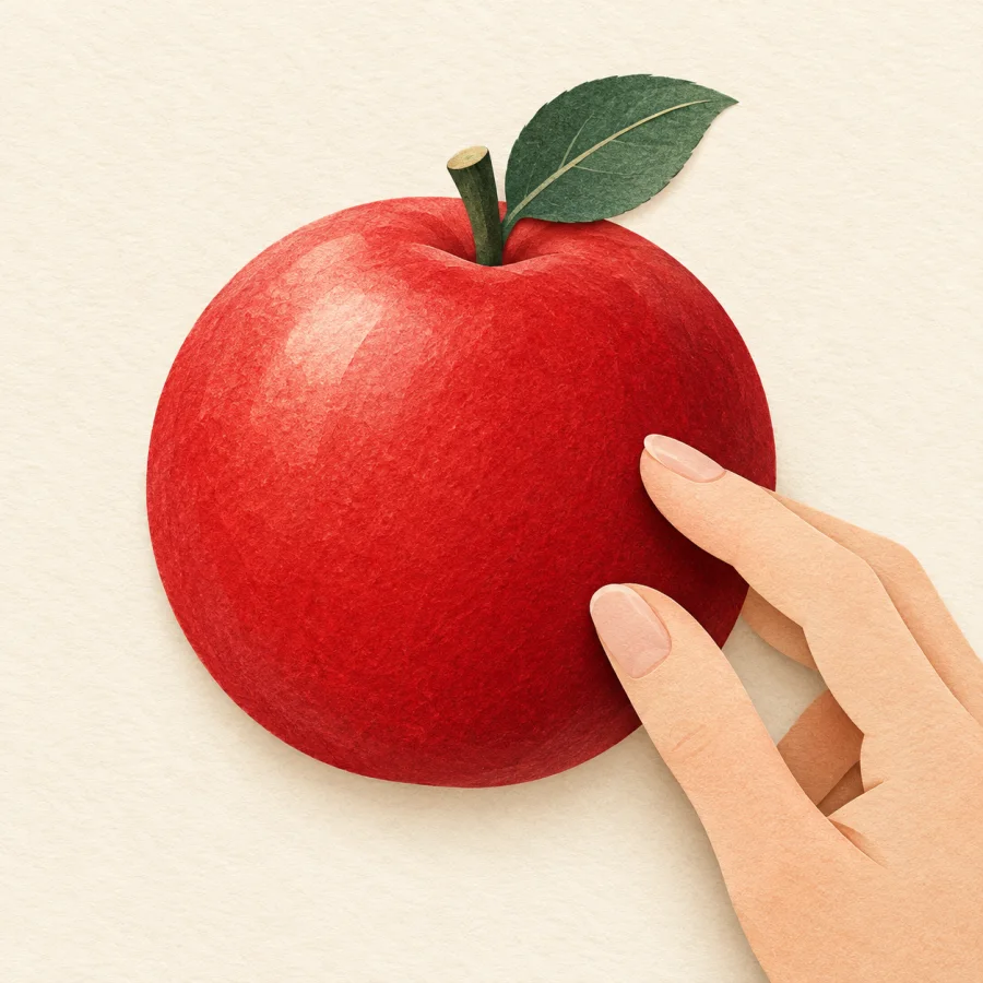 Eine Hand, die die Schale einer Frucht berührt