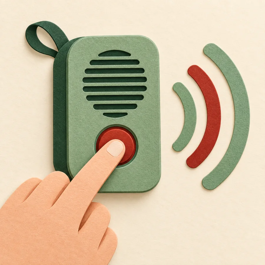 A person pressing a music player button