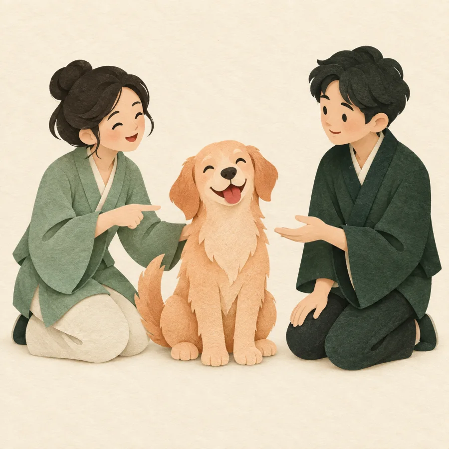 Une personne donnant un nom à un chien