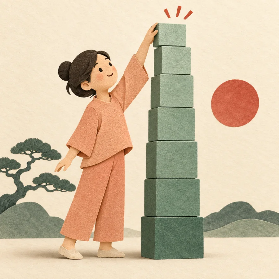A person completing a tall tower