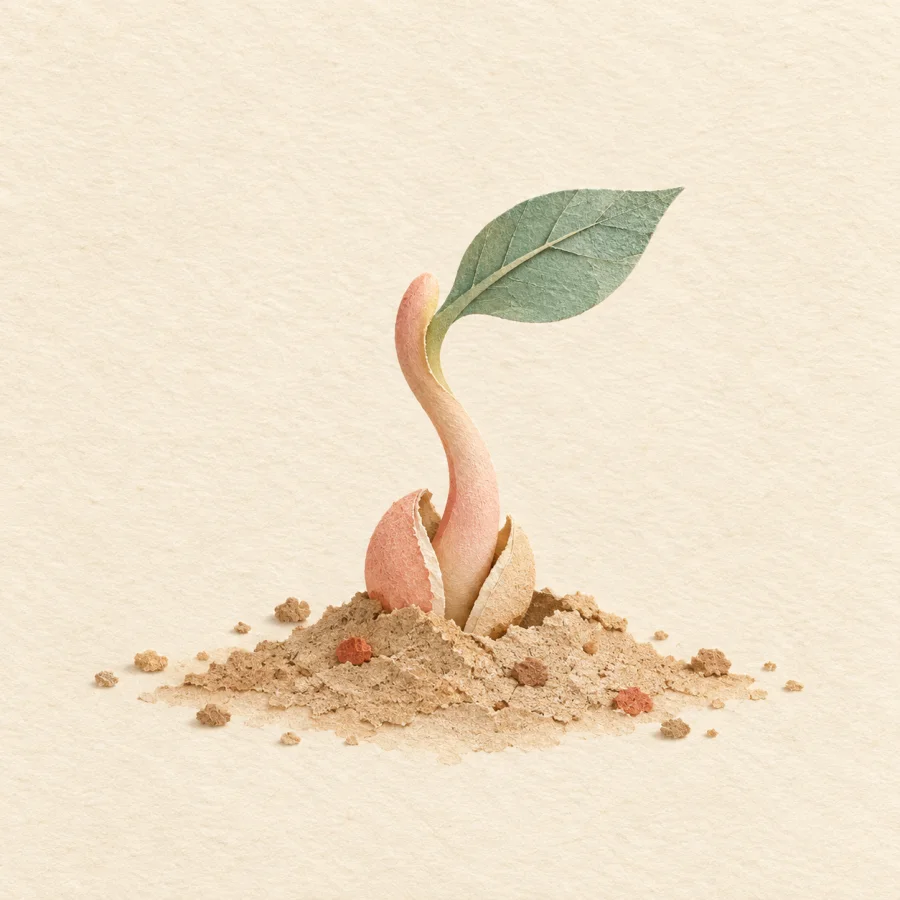 A sprout breaking through soil