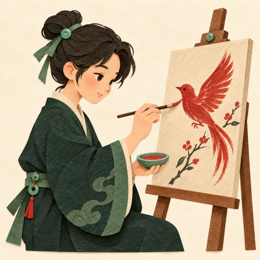 Una persona pintando un pájaro