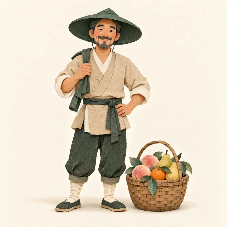 Um agricultor com frutas da região