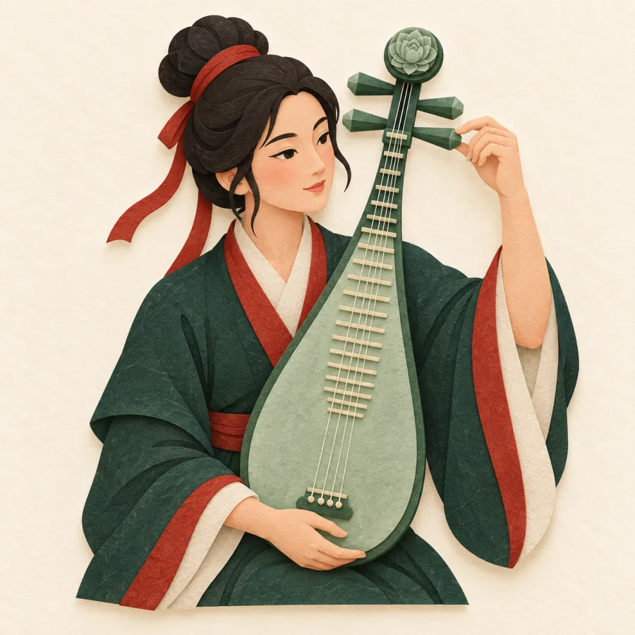 Un musicien accordant un luth