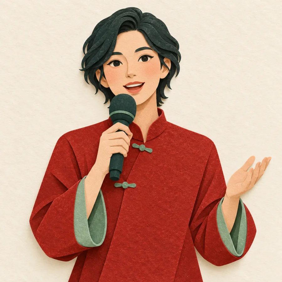 คนกำลังพูดใส่ไมโครโฟน