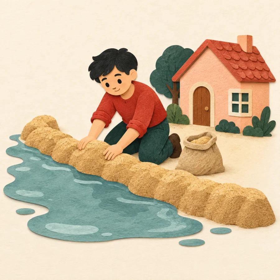 A person stopping water with a barrier