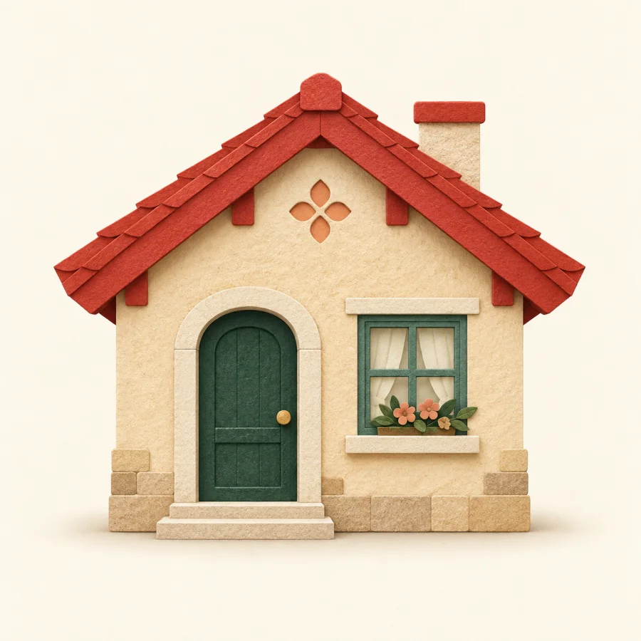 Une maison avec une porte et une fenêtre