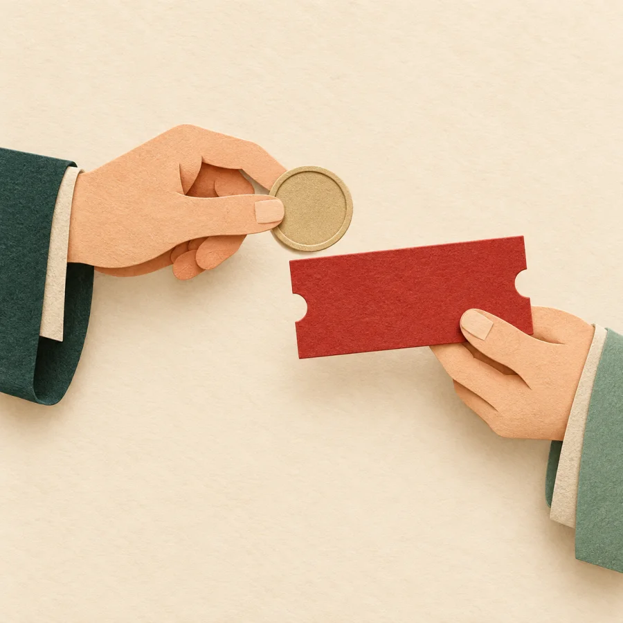 Eine Hand bezahlt ein Ticket