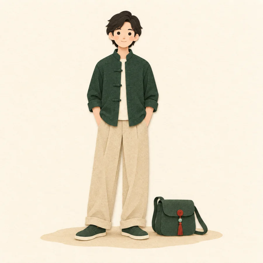 Una persona de pie con una bolsa