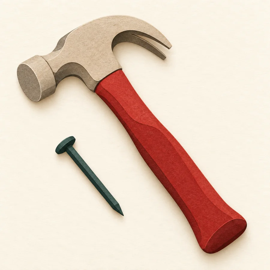 Ein Hammer mit einem Nagel