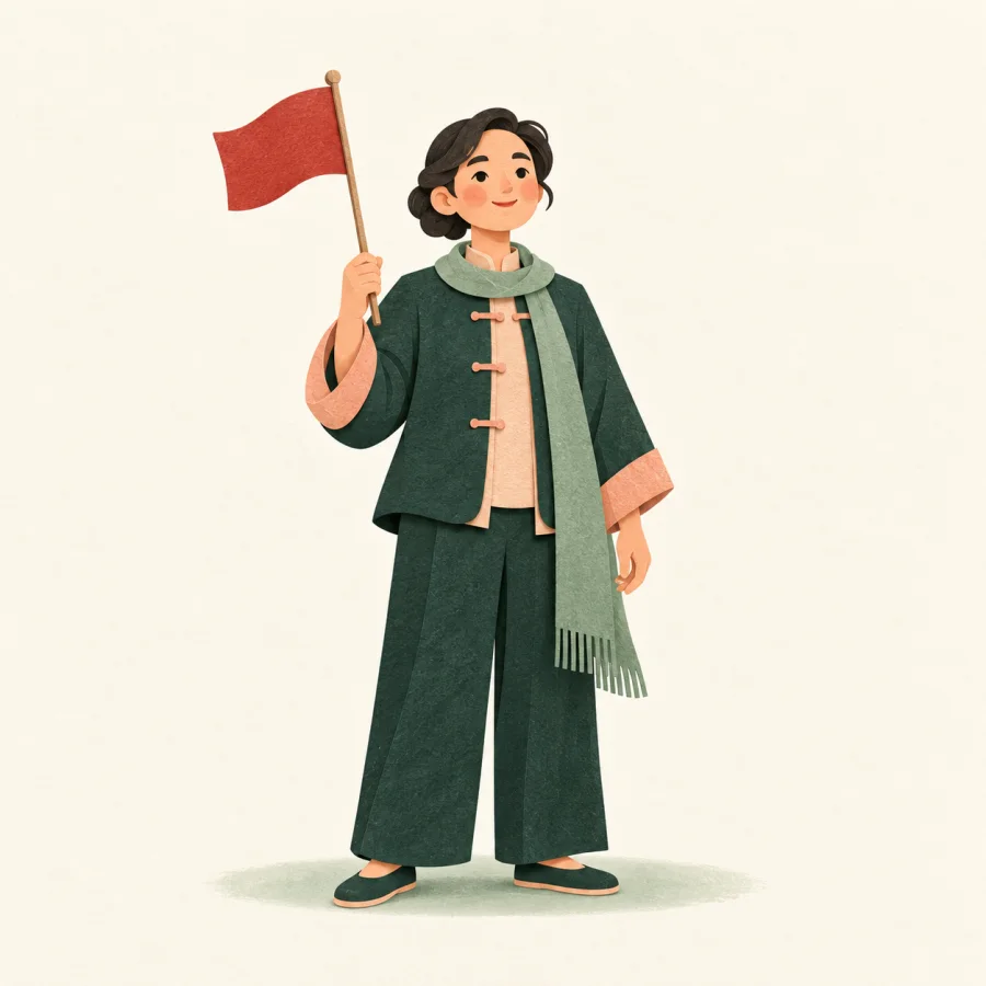 A resident holding a flag