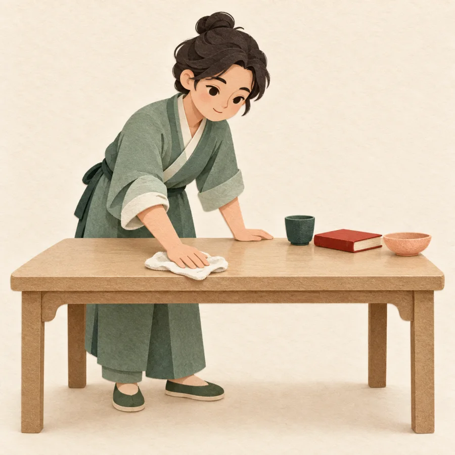 A person polishing a table