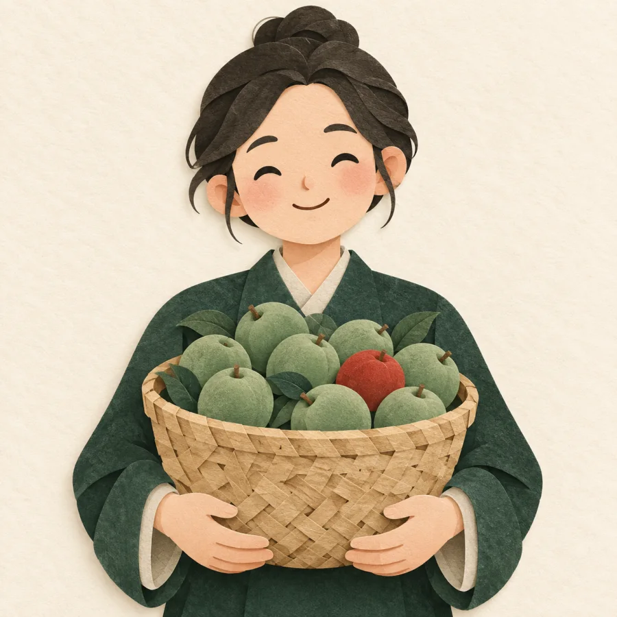 Une personne tenant un panier de fruits