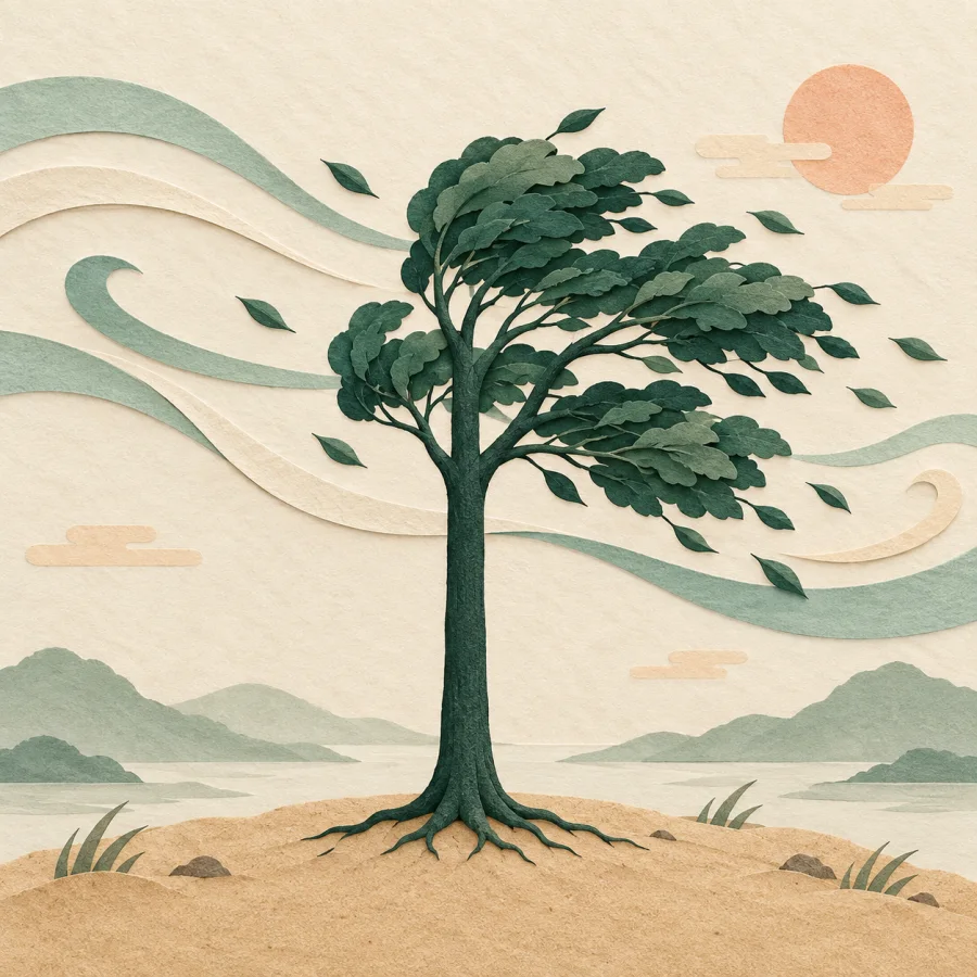 A tree standing in wind