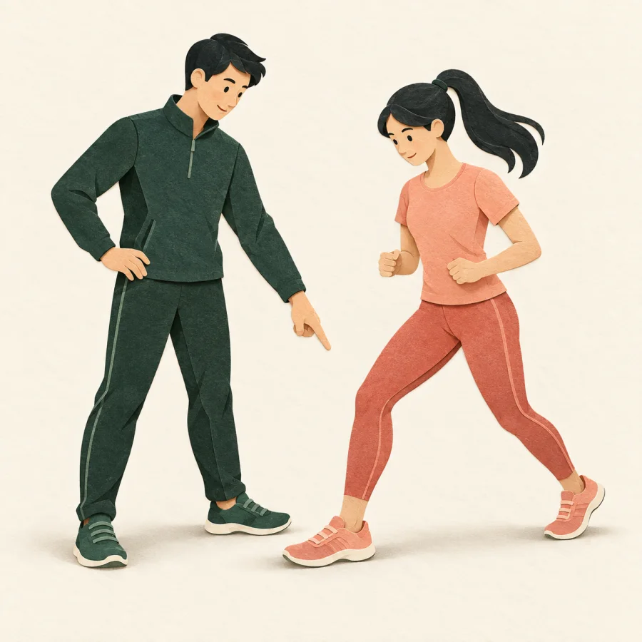 A coach teaching a runner