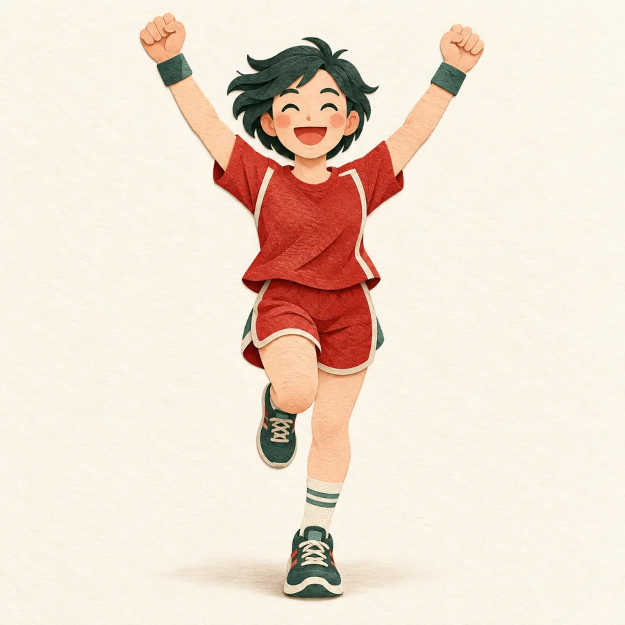 A lively person jogging forward