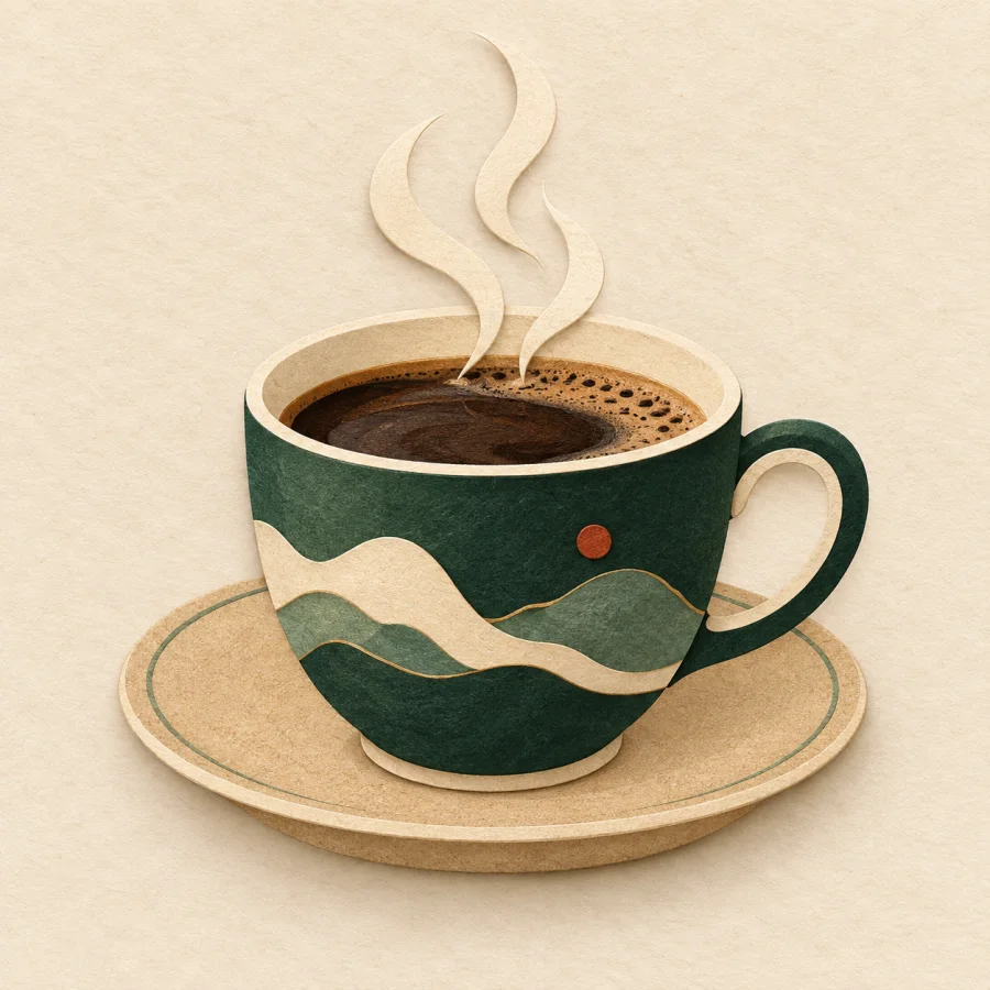 Una taza humeante sobre un plato