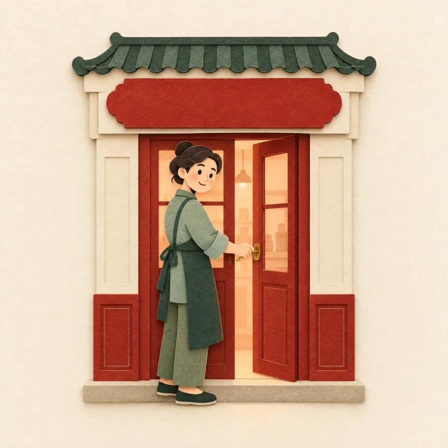 เจ้าของร้านกำลังไขประตูร้านค้า