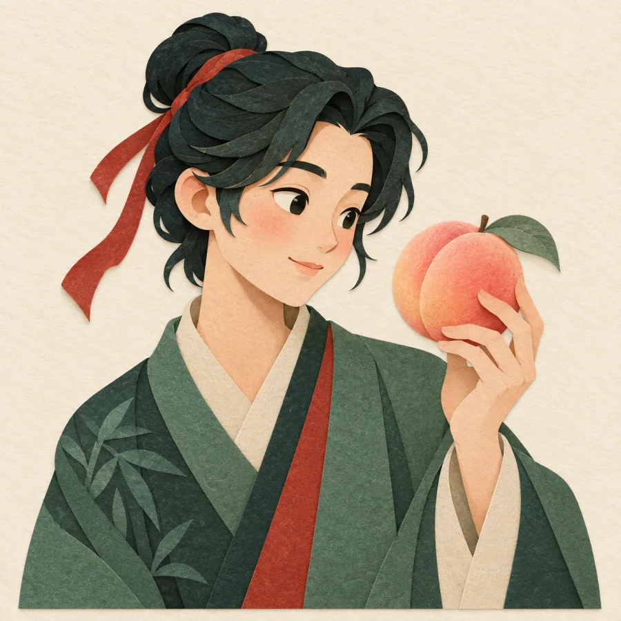 A person examining a fruit