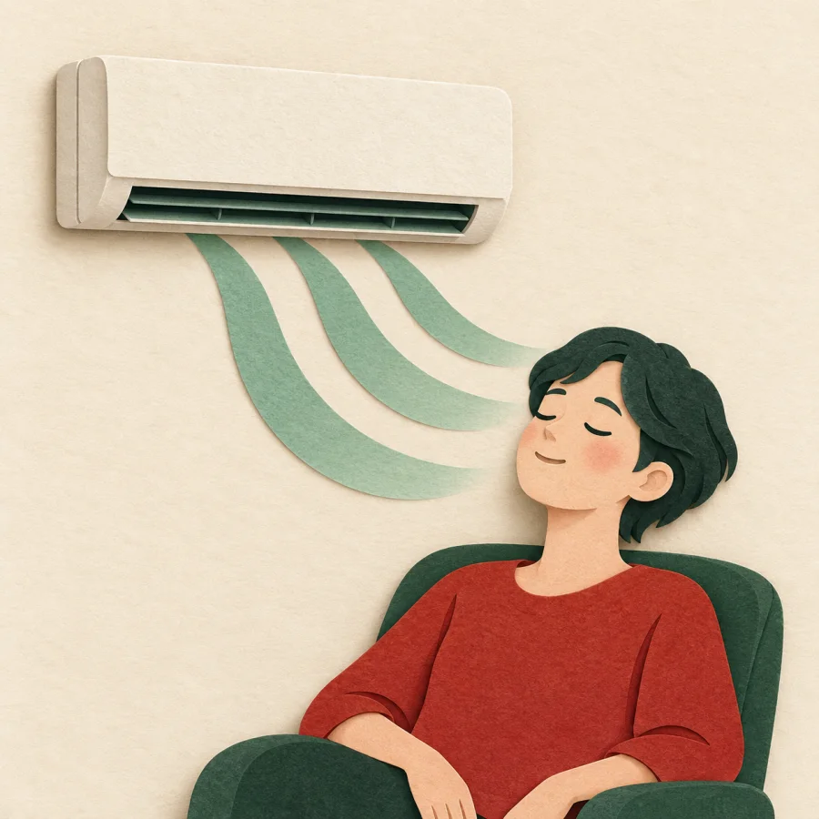 An air conditioner cooling a person
