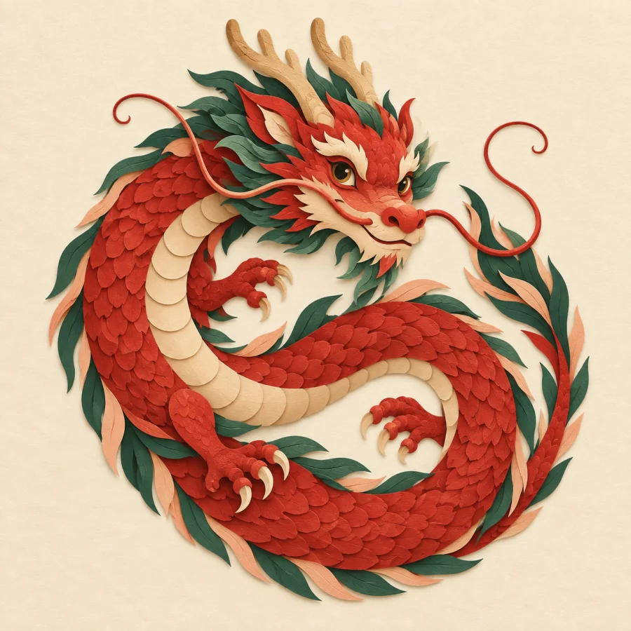Ein geschwungener Drache mit Hörnern