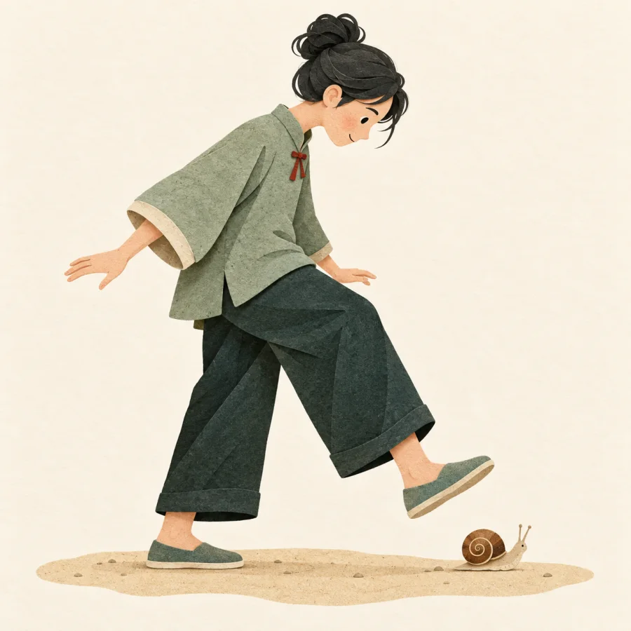 A person stepping beside a snail