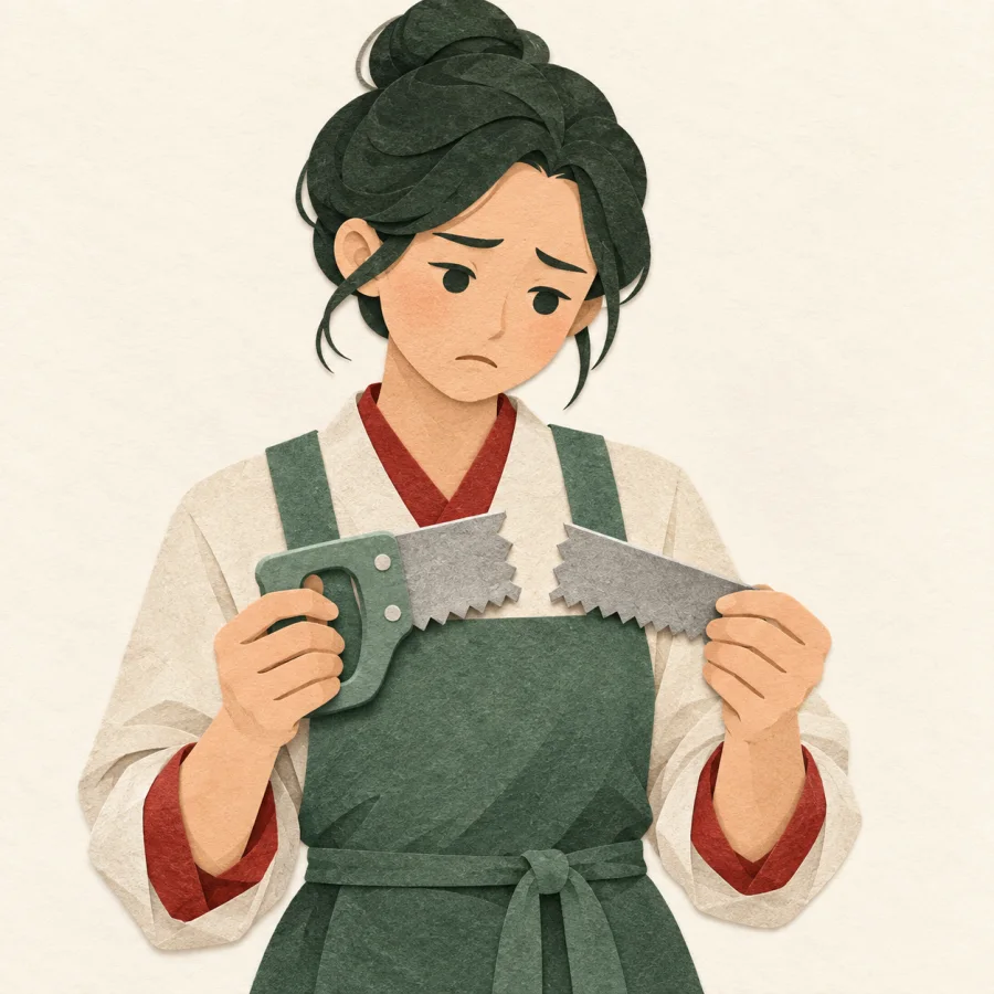 A person holding a broken tool