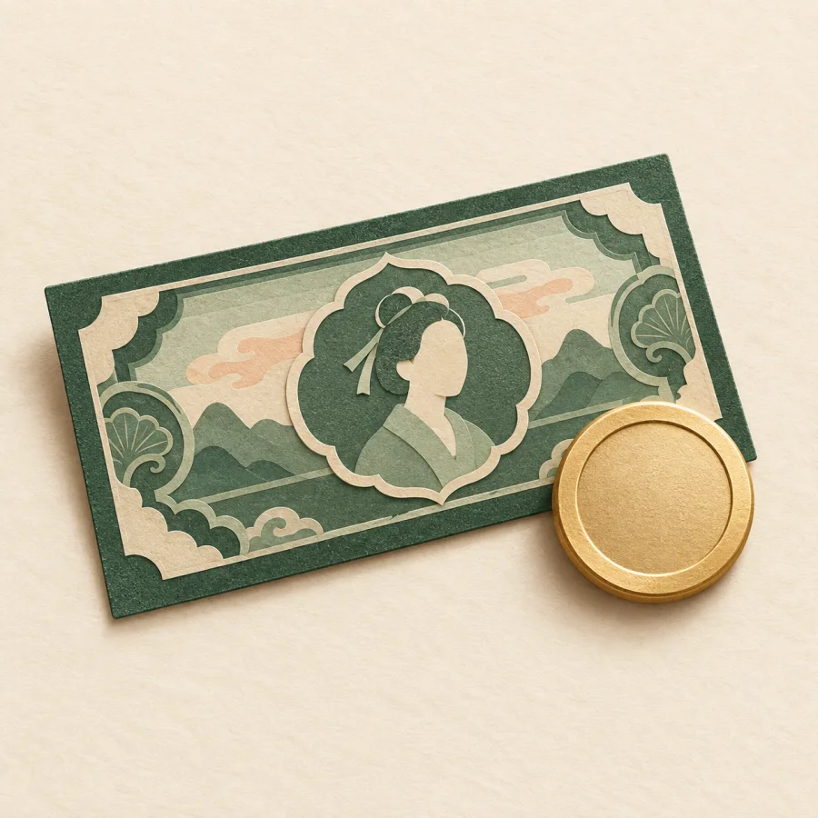 A banknote and a coin