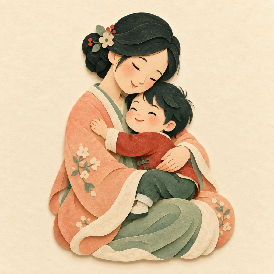 A mother hugging her child