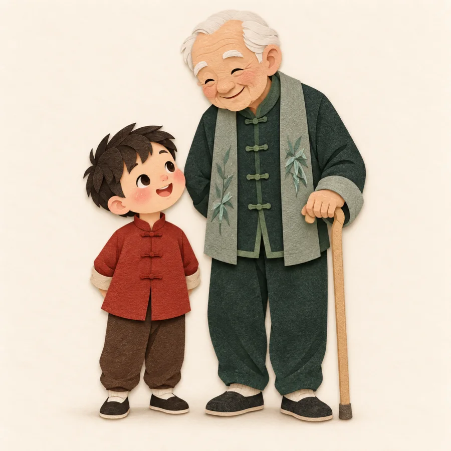 Un niño junto a una persona mayor