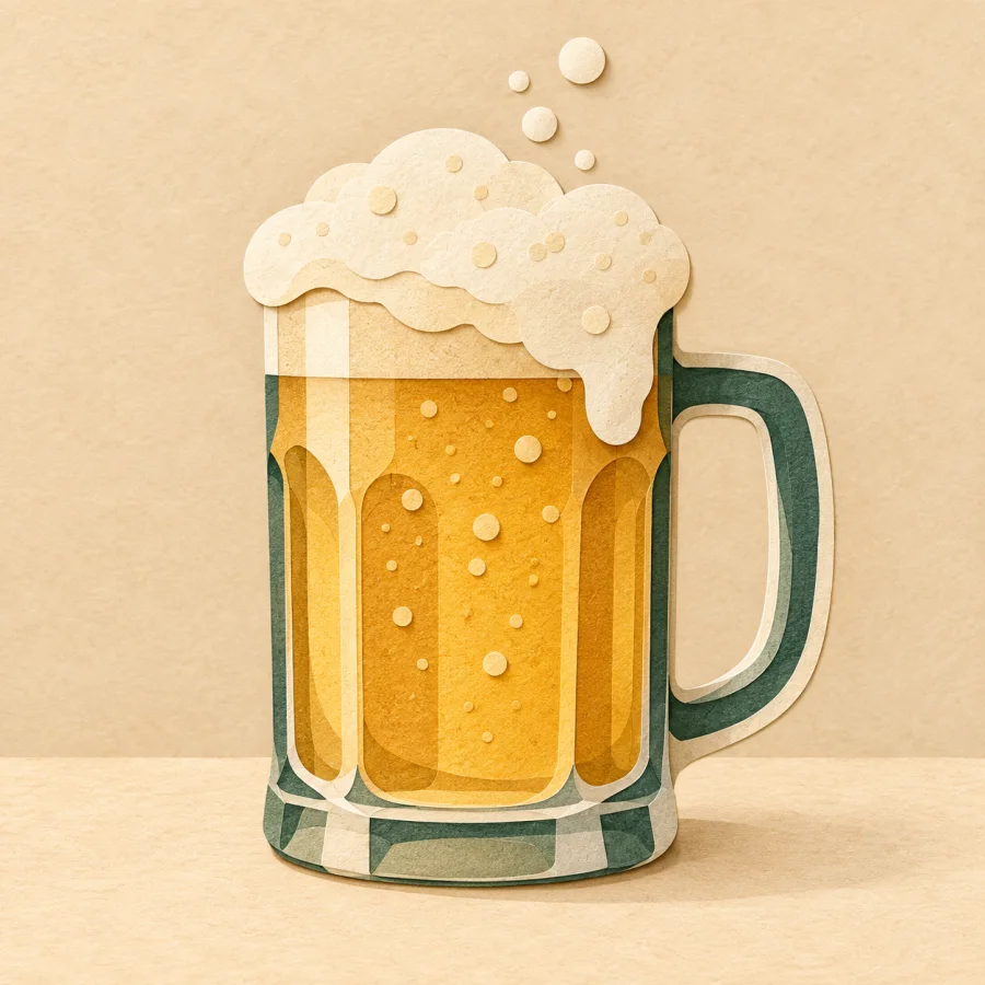 Ein schäumender Bierkrug auf einem Tisch