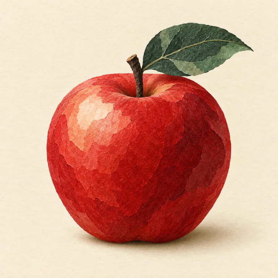 A whole apple with a leaf
