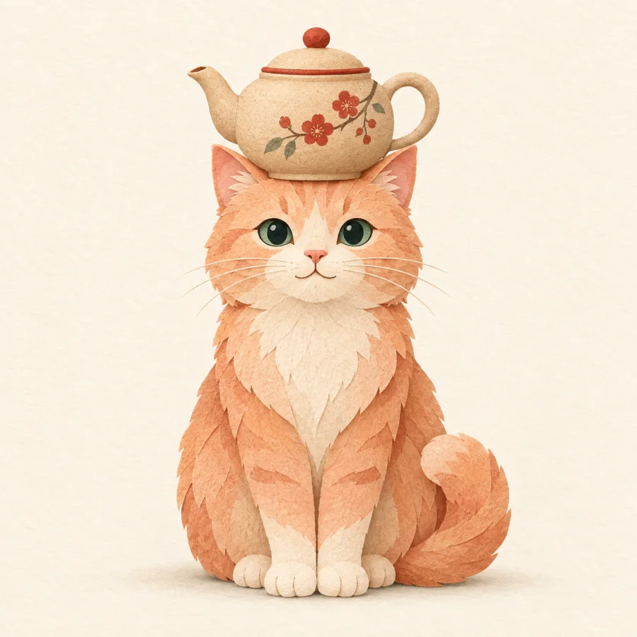 Un chat avec une théière