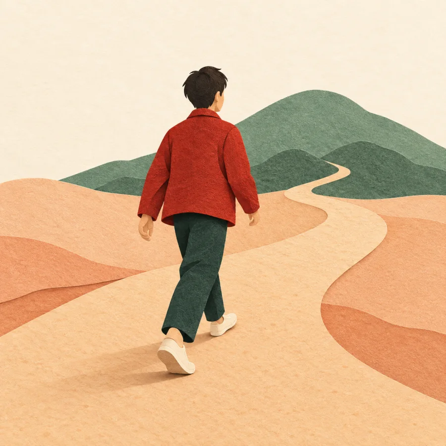 A person walking along a path