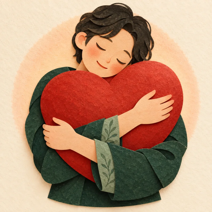 Una persona abrazando un corazón