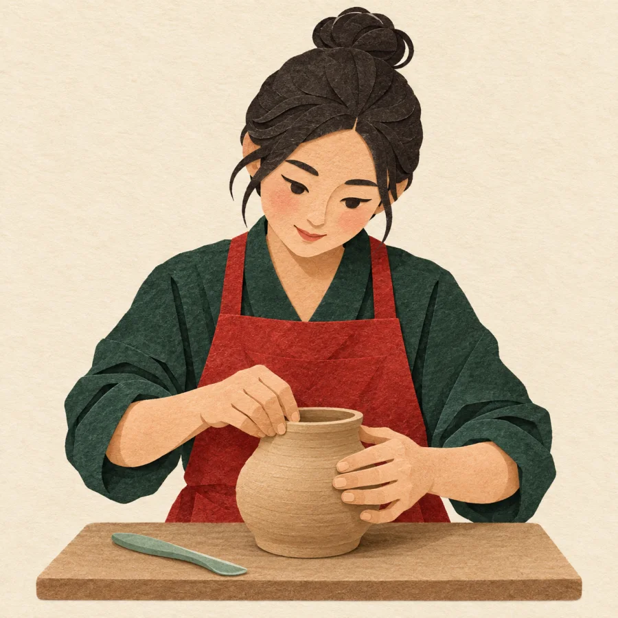 A worker shaping a pot