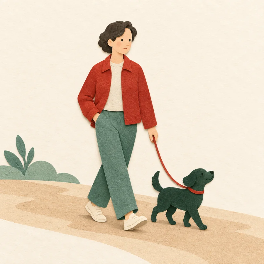 Eine Person geht mit einem Hund spazieren